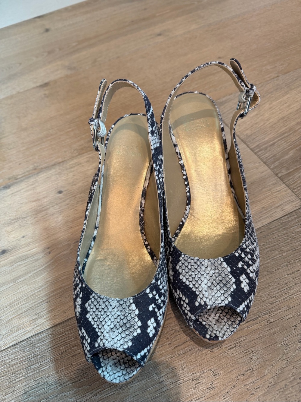 Women’s Snake-Print Slingback Peep-Toe Heels - Black & White